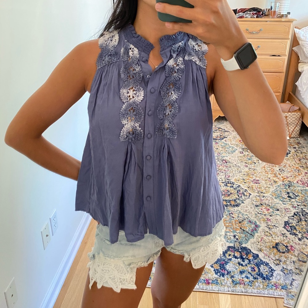 Free People Blue Blouse with Tie Dye, size small!